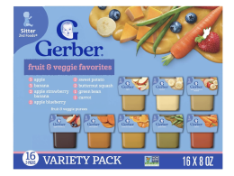 Gerber Purees 2nd Foods Veggie & Fruit Variety Pack, 8 Ounces, Box of 16 (Packaging May Vary)
